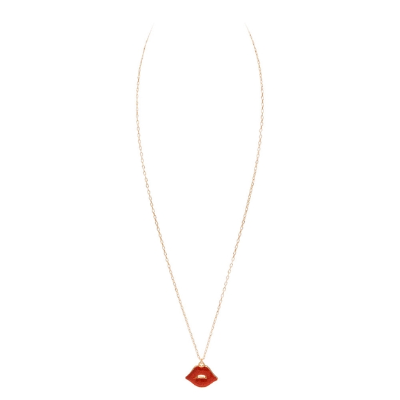 Glittered Red Kiss Lip Charm Pendant Necklace Chain Gold Jewelry - Picture 2 of 3